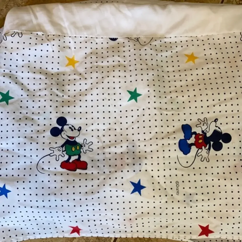 Vintage 90s Disney Mickey Mouse Twin Bed Skirt Polka Dot Stars Dust Ruffle